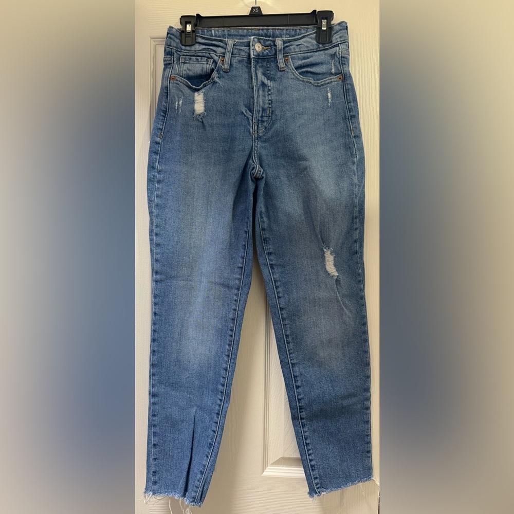 Old Navy Light Blue Distressed OG High Rise Straight Cropped Jeans size 4